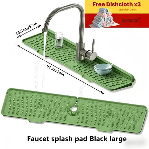 item picture 4pcs 1pc draining mat and 3pcs towels random colors xhsgx large faucet holder 5 degree tilt design easy to drain and heat resistant foldable anti splash mat suitable for bathroom and kitchen countertop storage