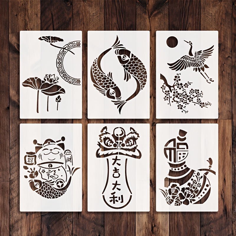 

6 Styles Of Chinese Style Cat Gourd New Year Diy Couplets Glass Decorative Painting Pattern Hollow Rubbing Plastic Template