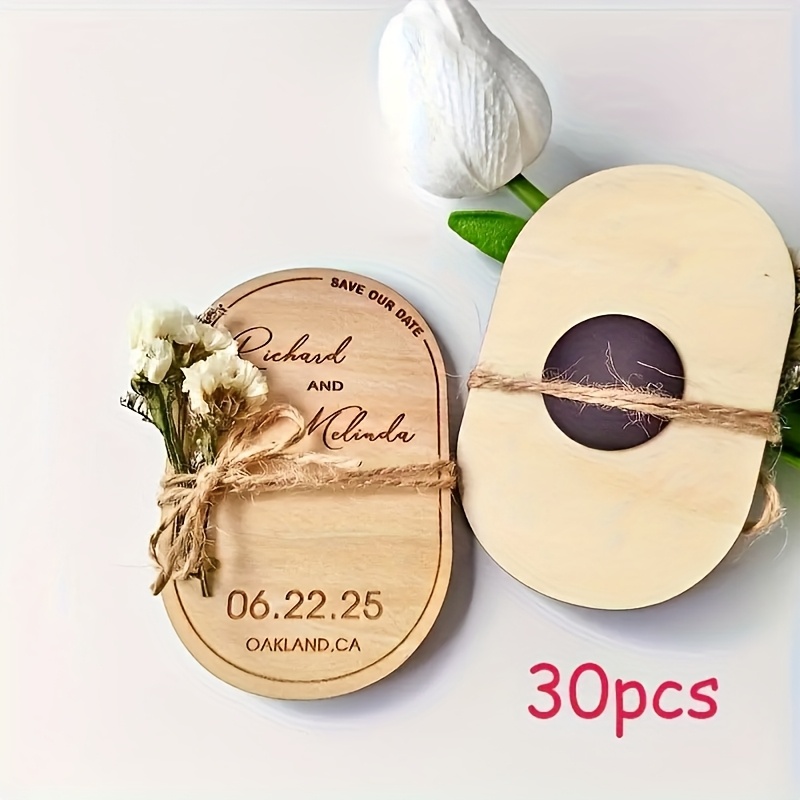 TEMU Aimant en bois ovale personnalisé, cadeaux de mariage, aimants de réfrigérateur personnalisés, date d'anniversaire personnalisée, souvenir