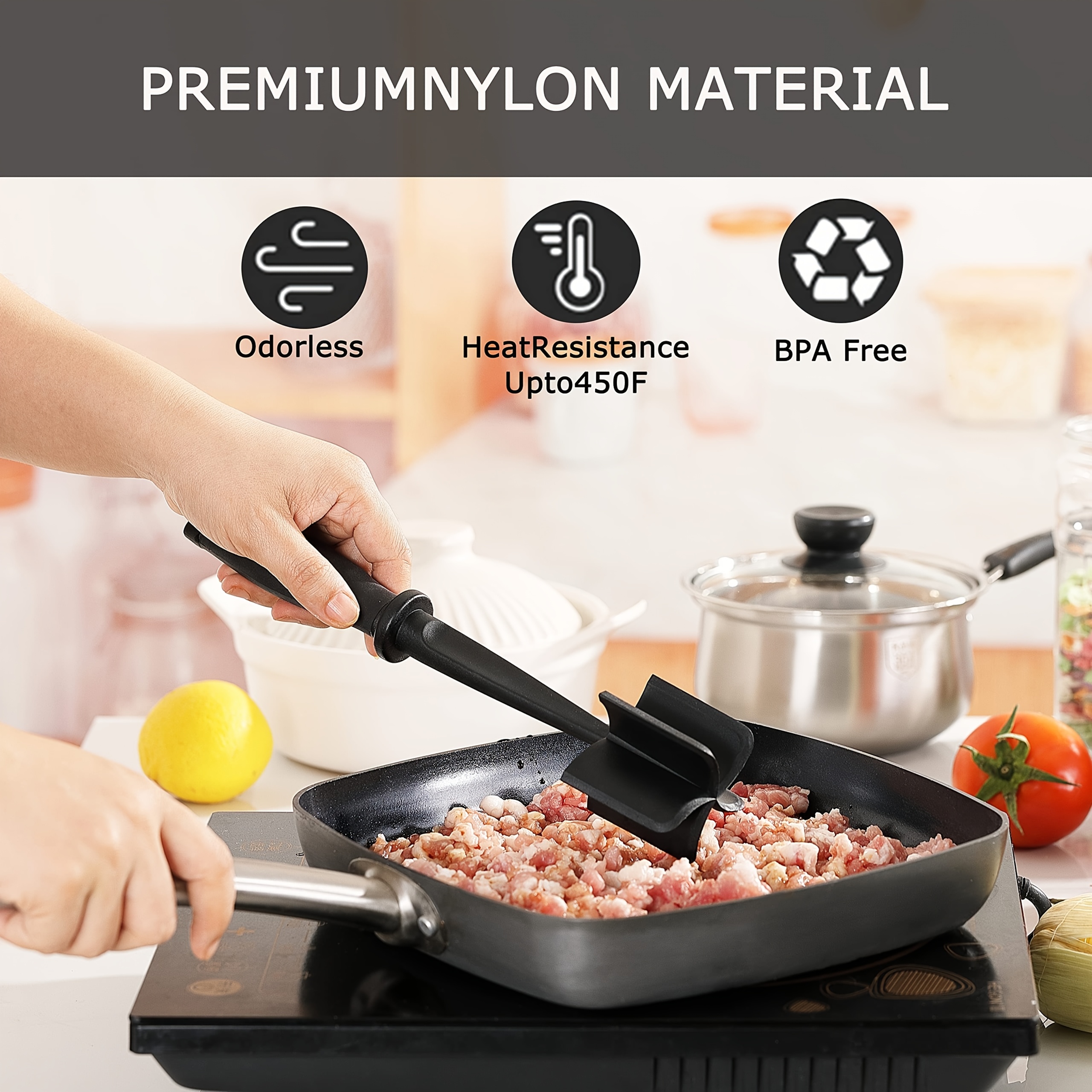 meat  per for ground beef heat resistant meat masher for hamburger meat 5 curved blades ground beef smasher nylon meat spatula  per non stick hamburger  per mix and   kitchen tool details 3