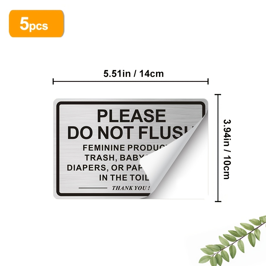 TEMU 5pcs Bathroom No Flushing Signs, "no Item Flushing Allowed" Signs, Suitable For Commercial And Home Use, Safety Sign Stickers Ideal For Rental ,