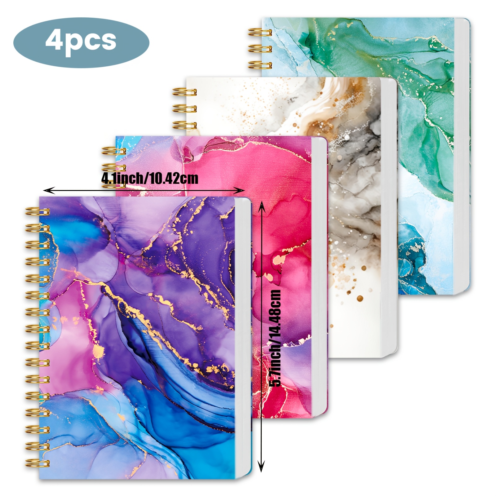 TEMU 4pcs Mini Spiral Notepads A6, Marbleized Pocket Notebooks College Ruled Notepads Journal For Women Gift Office School Supplies
