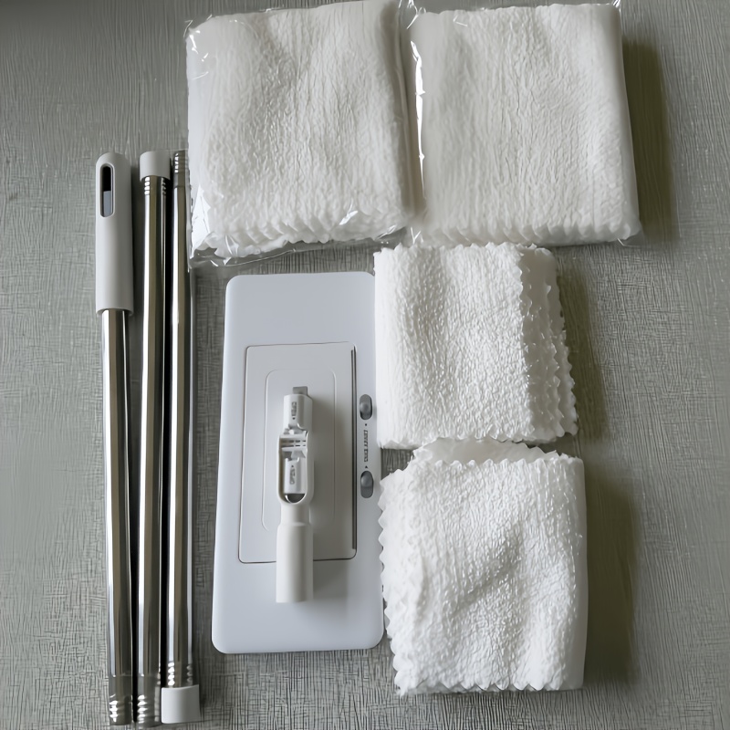 TEMU Sopami Multi-functional Clip Mop, Stainless Steel Handle, Firm Holding Clamp Design, With 4 Packs Cleaning Cloths, Easy And Labor-saving, Ideal