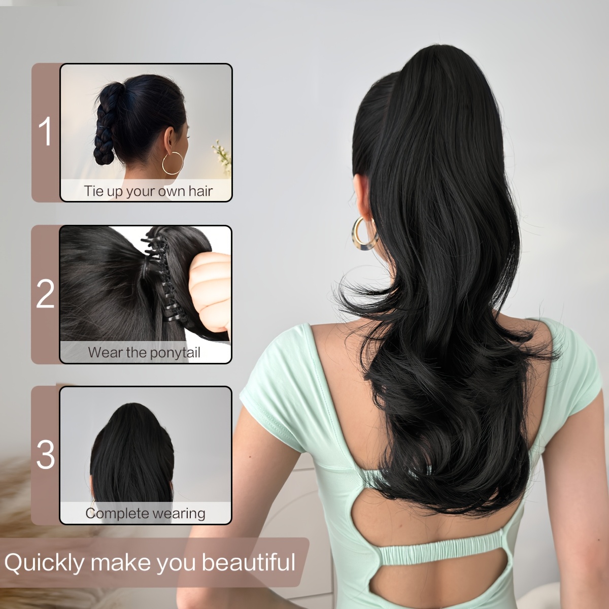 claw shaped ponytail extension hair accessory black 18 inch  display picture 1
