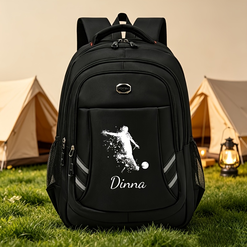 TEMU Back-to- Personalized Fashion Casual Backpack, Customizable With Names, Text, Or Numbers, Featuring A Soccer-themed Print Design, Large Capacity