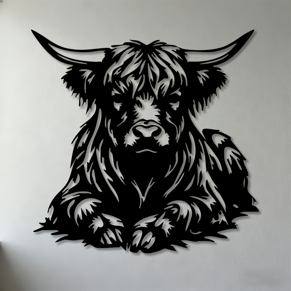 TEMU 2d Flat, 2d Flat- 1pc, Two-dimensional Wall Sculptures Featuring Metal Art Of A Highland Cow, Ideal For Decorating Your Living Room, Bedroom, Or