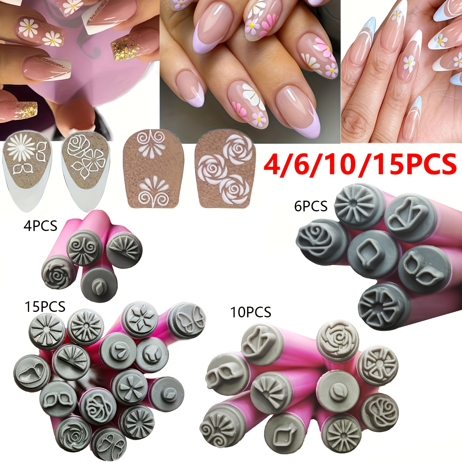 

15/10/6/4pcs Nail Art Set, Precision Flower Patterns, Hypoallergenic Diy Nail Graffiti Tools, Dotting Nail Stamper With Designs For Manicure