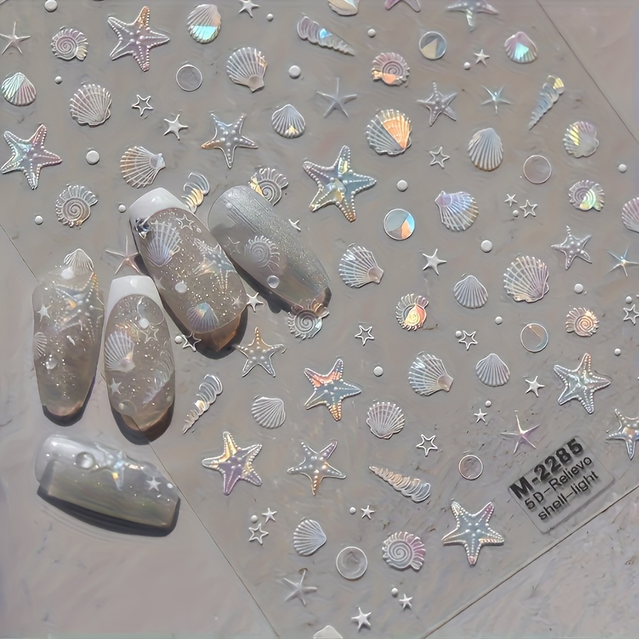 Nail Stickers - Diy Nail Stickers With Self-adhesive Shell, Starfish, And Conch Patterns, Matte Effect, Sparkling Embellishment For Nail Decoration