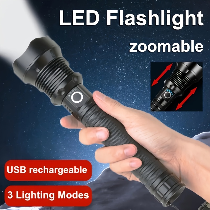 Torche Lampe Poche Rechargeable Lampe Torche Led Puissante 600Lm Etanche Zoomable Intensité