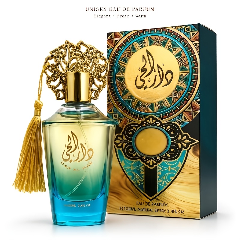 Unisex Luxury Eau De Parfum 3.4fl.oz, Blue Green Gradient Perfume Spray With Golden Tassel Cap, Patchouli Sandalwood Vanilla Musk Amber Scent, Elegant Gift Fragrance For Women And Men