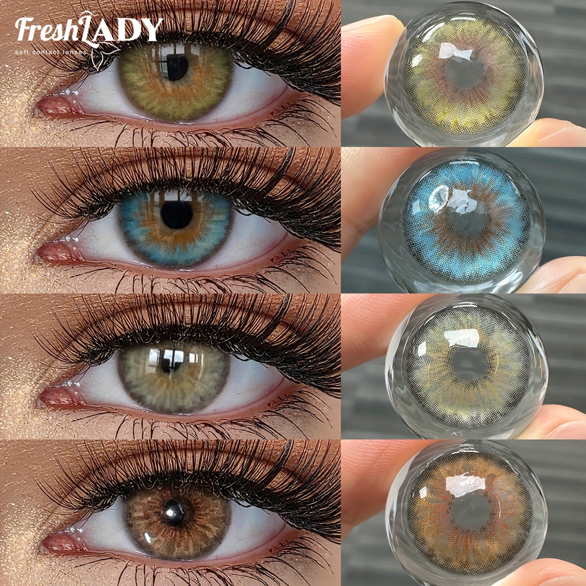 1 paio di lenti a cerchio colorate Freshlady 14.2mm Cleopatra Collection con contenuto d'acqua alto (40%) morbide e traspiranti, con un aspetto naturale di verde, blu, grigio e verde, ideali per un look di quercia, accessori per occhiali, adattamento confortevole, da utilizzare per un anno
