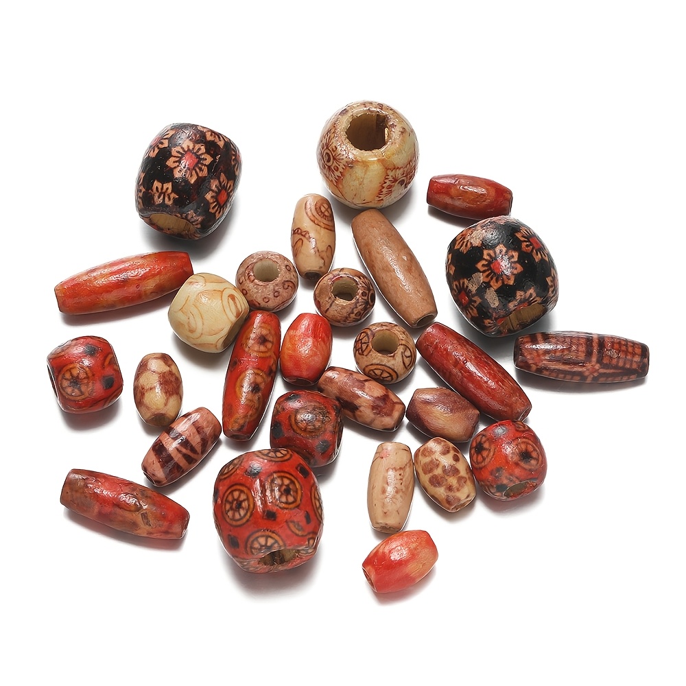 30/50/100pcs Multi-Sized Wooden Painted Drum Beads for DIY