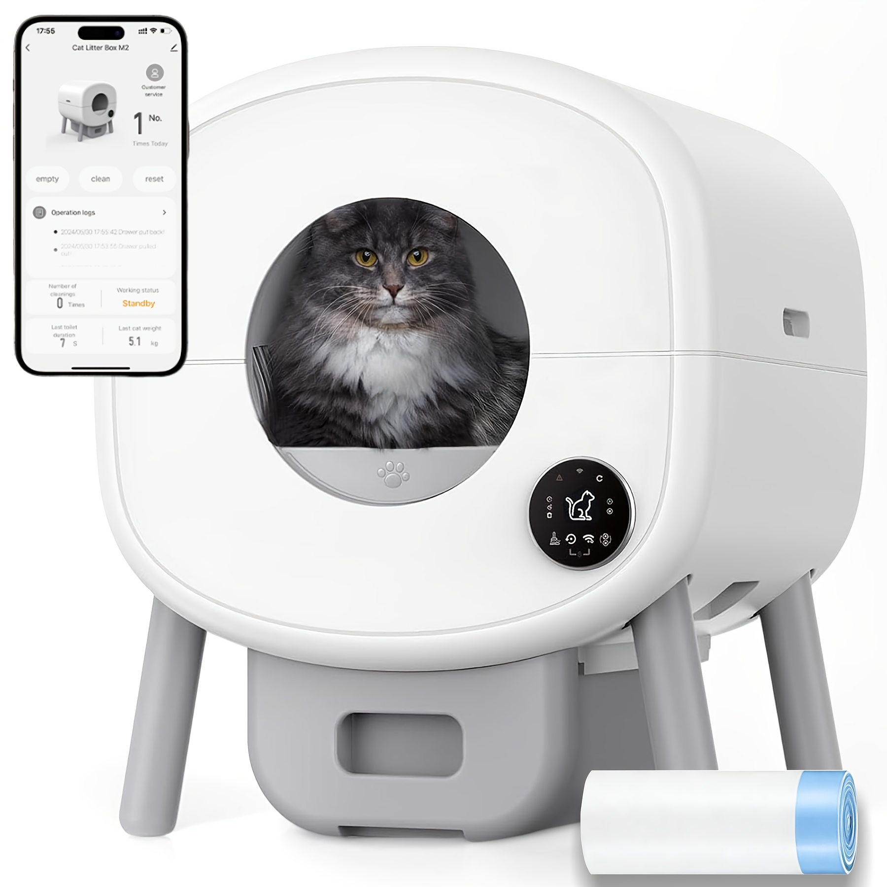 Smart Self-cleaning Cat Litter Box: Safety Sensors, App Control, Extra Large Capacity & Design, Without Battery