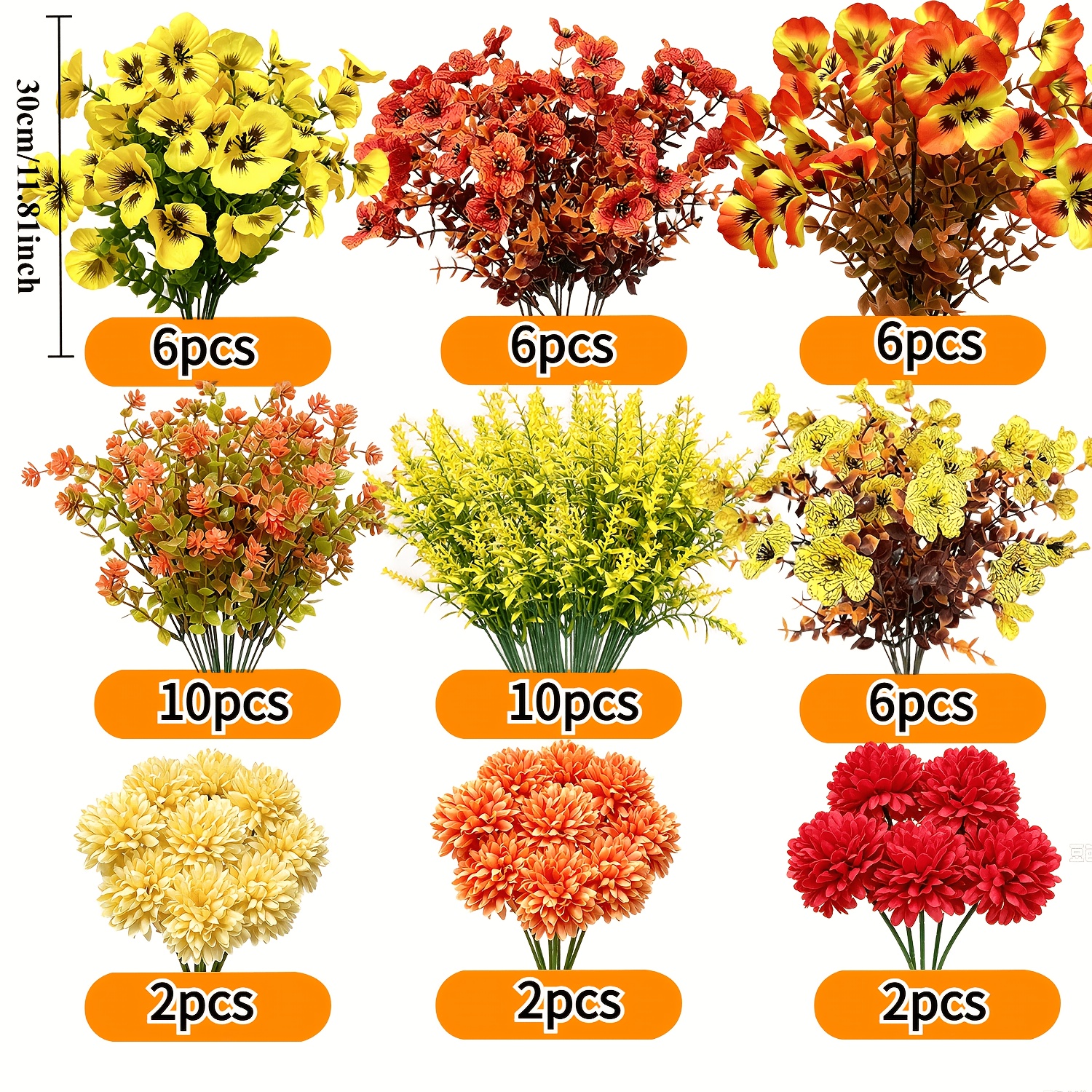 TEMU 50 pezzi 9 Tipi di Fiori Combinazione di Colori Autunnali Piante Multistile, Adatti per Decorazioni Interne/Esterne per /Balcone/Decorazioni
