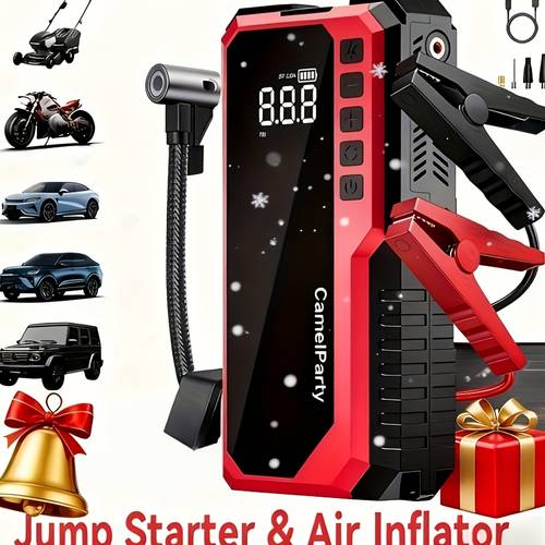 item picture 5000a portable power bank emergency jump starter with air compressor suitable for cars trucks suvs rvs motorcycles fast tire inflator plug adapter 24v 48v input 12v output for booster