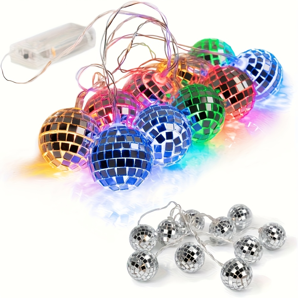 TEMU 1 Pack Of 200.0cm Mirror Ball String Lights With 10 Led Beads, Constant On Mode, Battery Powered (no Battery Included) Disco Style Decor Lights,