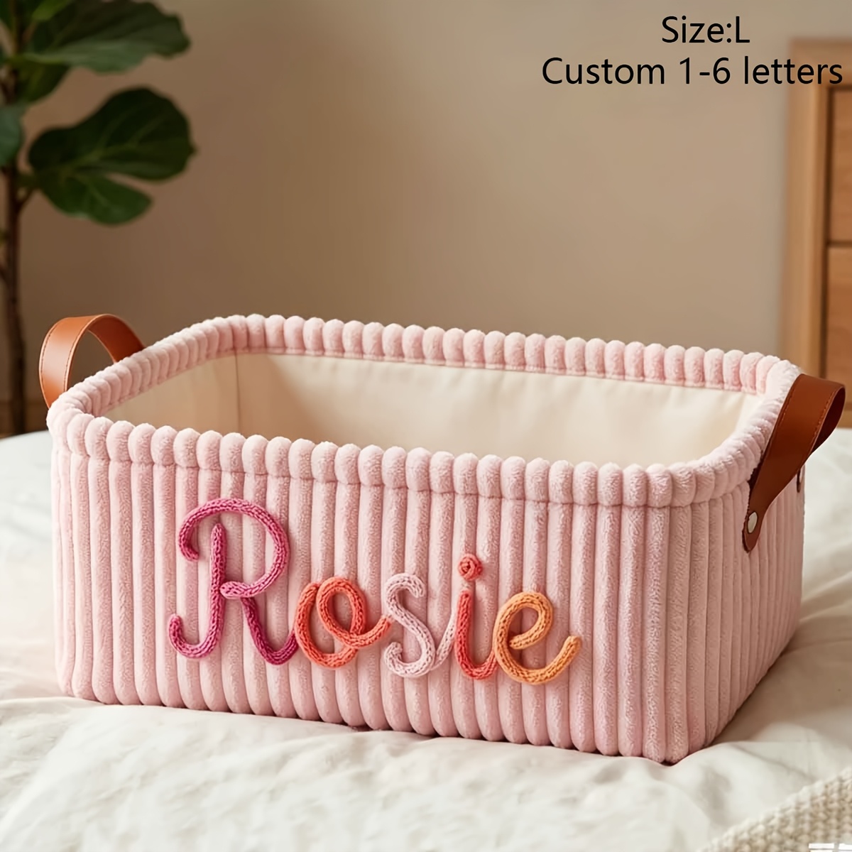 TEMU 1pc Personalized Foldable Storage Basket With Name/text - Foldable Organizer Suitable For Home Decor,,, Storage, Party Gift, Basket For Room,