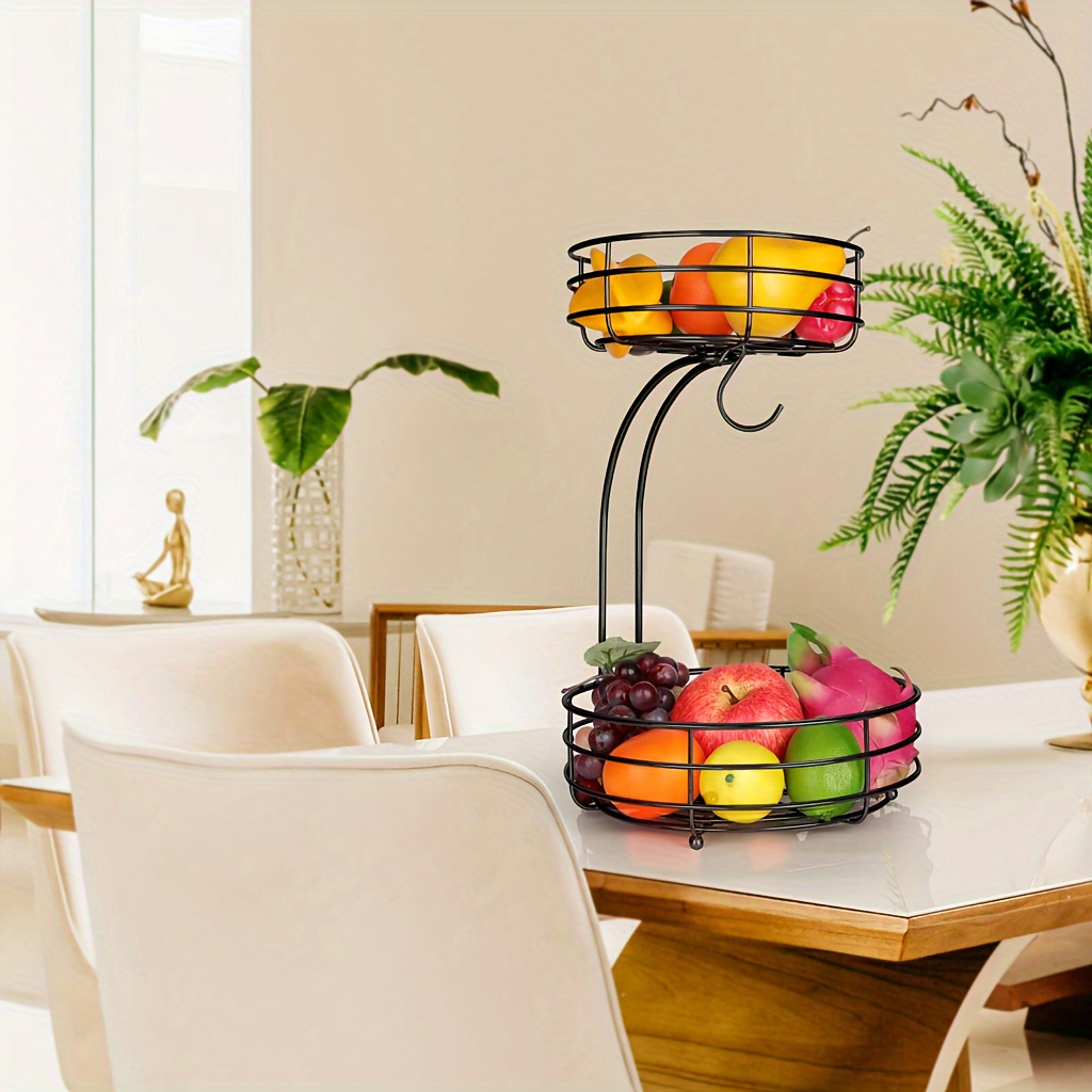 

1pc 2-tier Metal Fruit Basket, Detachable Round Wrought Iron, Modern Creative Tabletop Storage For Snacks & Vegetables, Simplistic Style Fruit Bowl, Kitchen & Living Room Organizer, 16.8in Tall