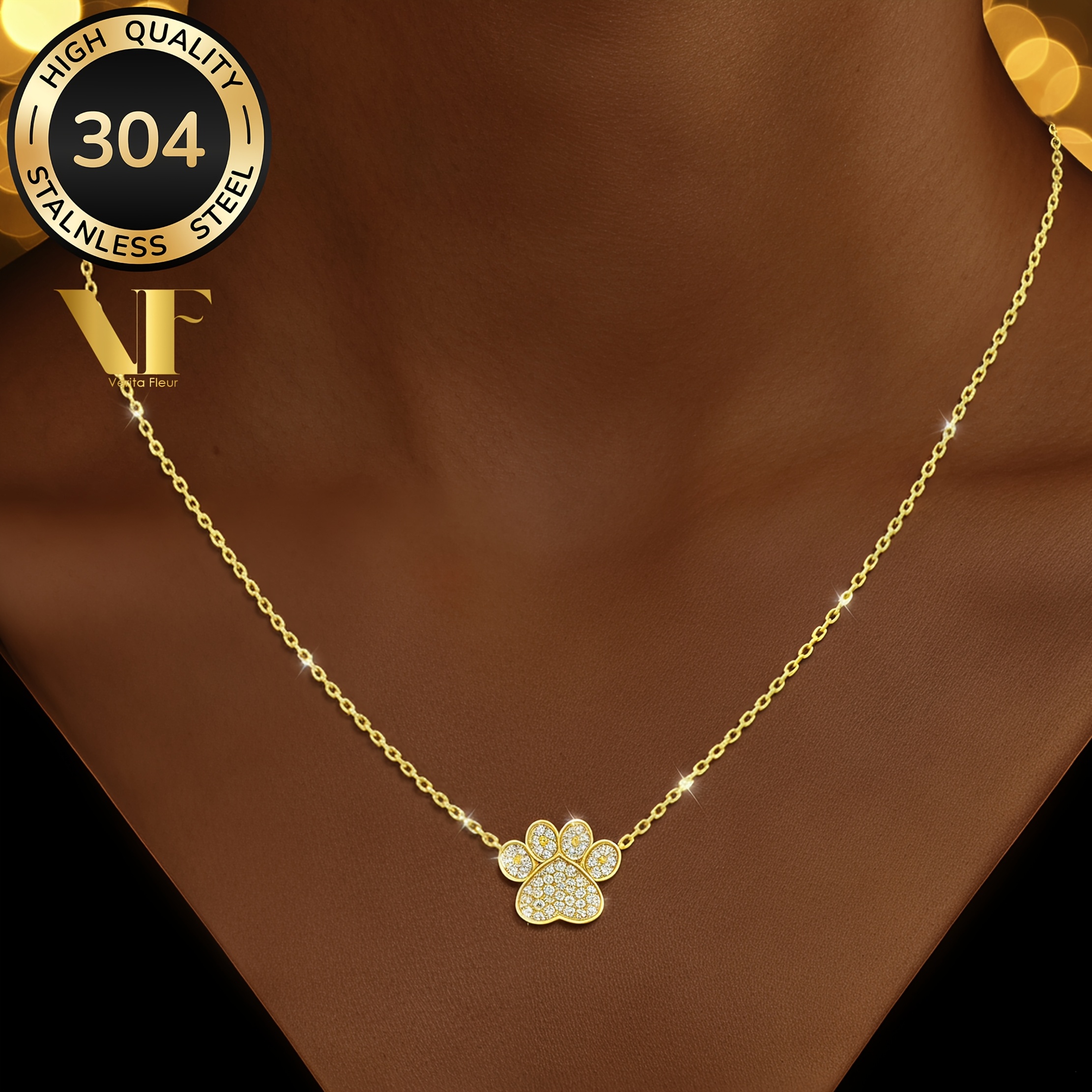 Women's Stainless Steel Cat Paw Print Necklace, Cute Design