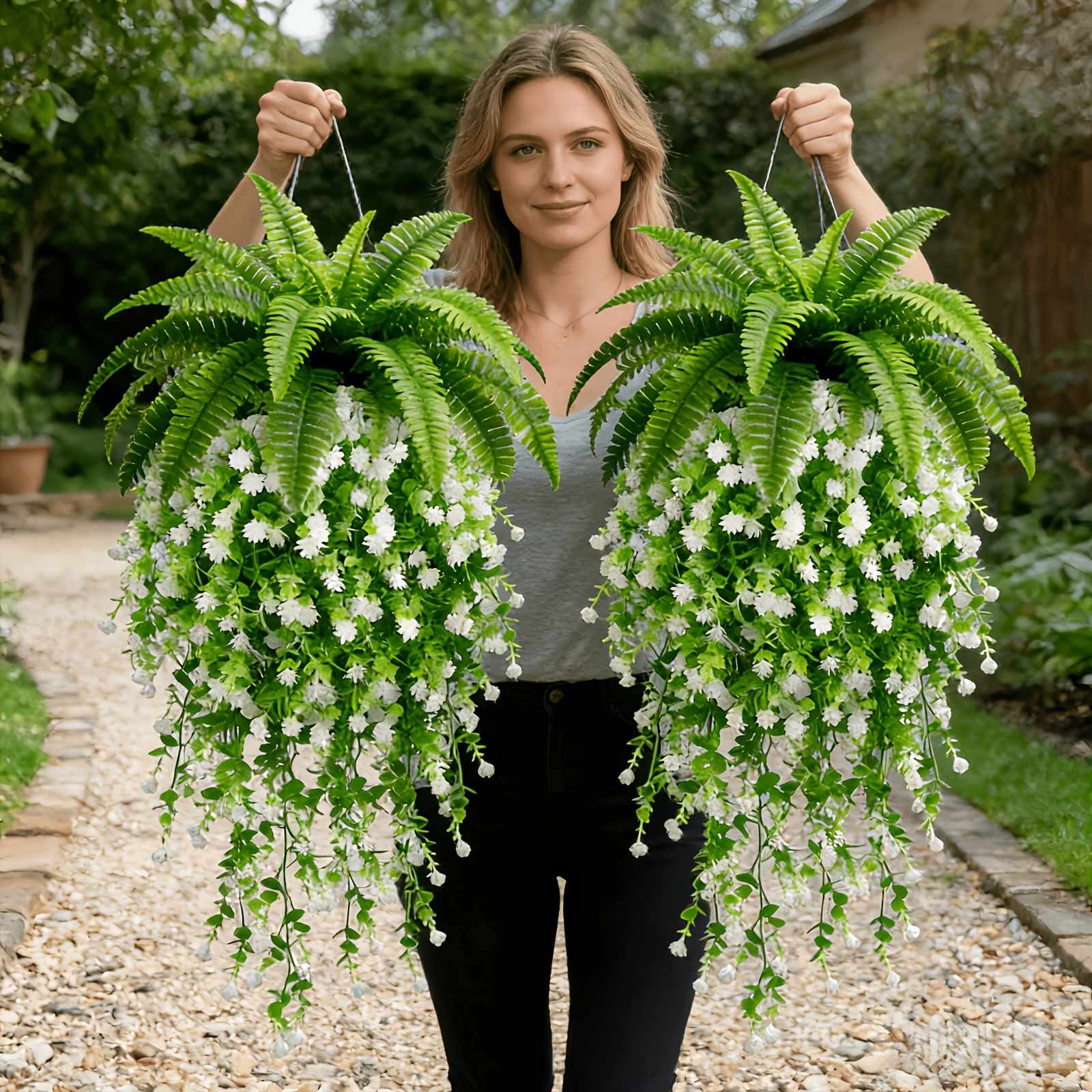 2pcs set persian fern lily of the valley hanging artificial flowers suitable for indoor outdoor hanging decor courtyards parties birthdays weddings   holiday decorations mothers day labor day thanksgiving   de mayo Product details 0