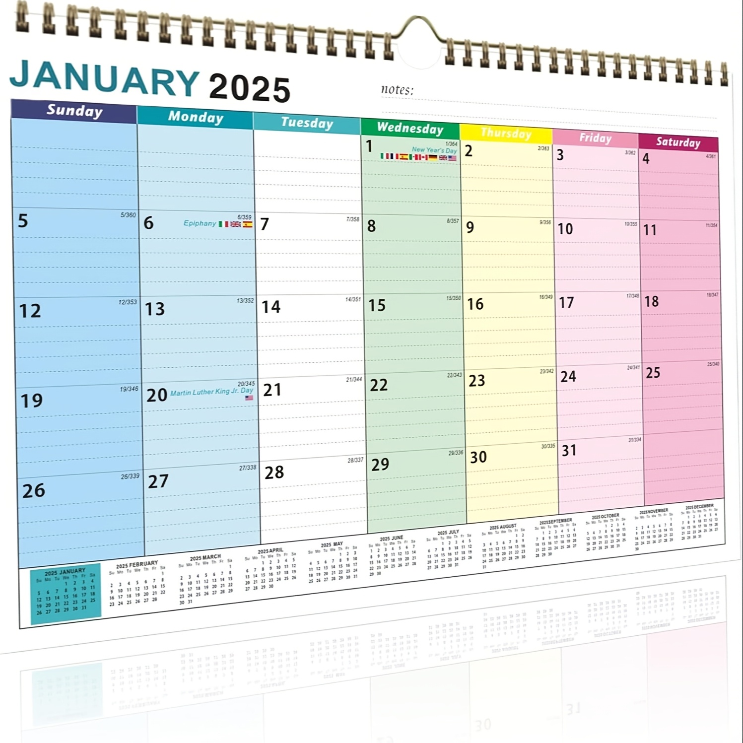 

2025 Gradient Color Calendar Plan For 18 Months, Suitable For Home And From 2025 To 2026, Wall Hanging, With Schedule And Holidays, Christmas Shopping Season