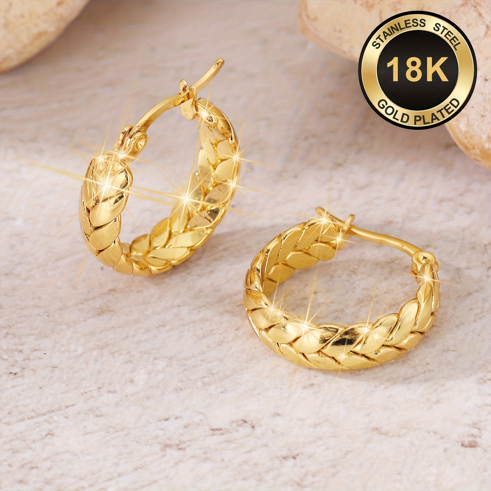 TEMU Pendientes de mujer de acero inoxidable en oro de 18K, estilo 2026 | Postes de oreja hipoalergénicos de 83.48 g, diseño colgante encantador,