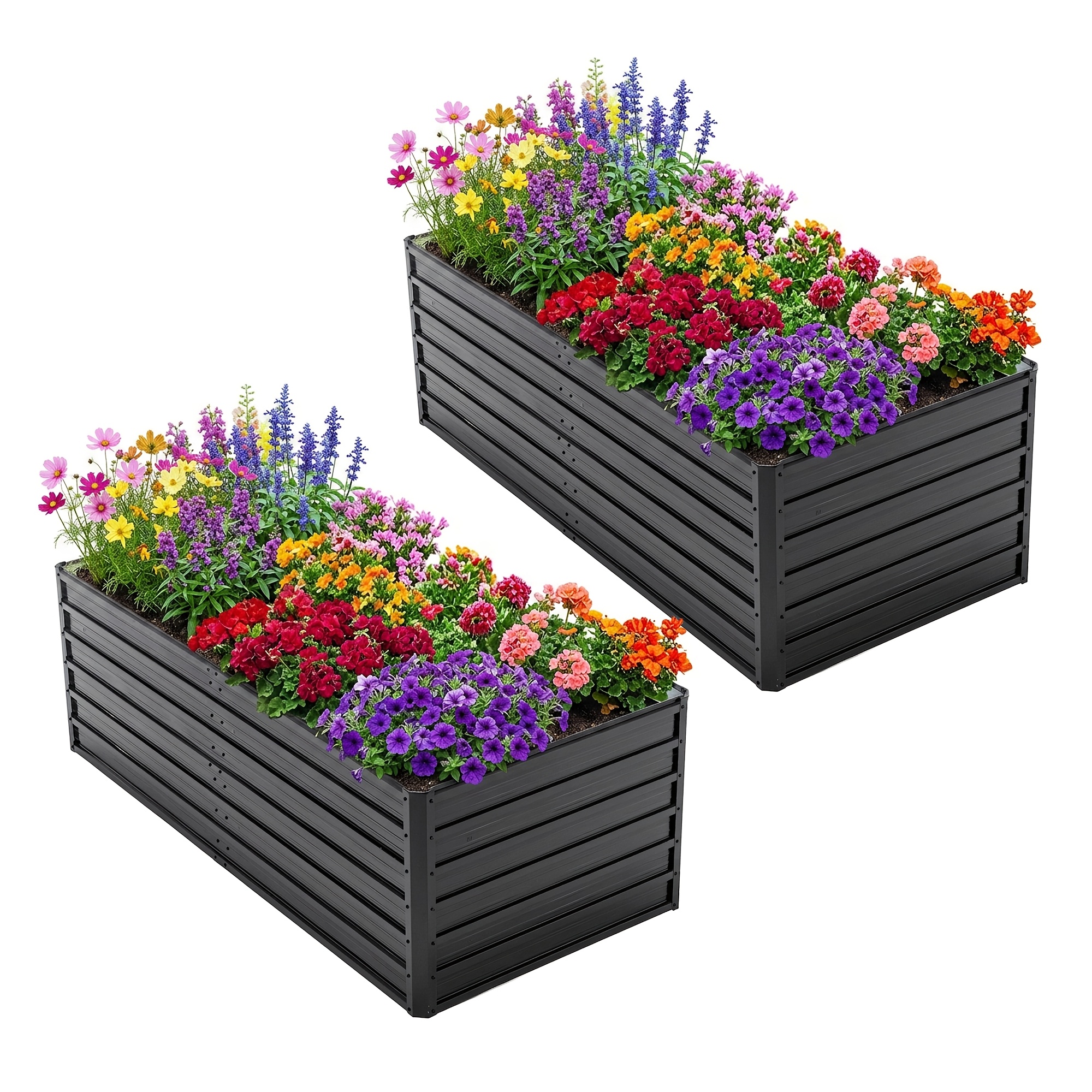 Image of Multi Purpose Large Garden Raised Bed Planter Box - Waterproof Uv Coated Steel, Open Base Prevents Water , Includes 4 Rods And Protective Strips, Black ( For Island Areas)