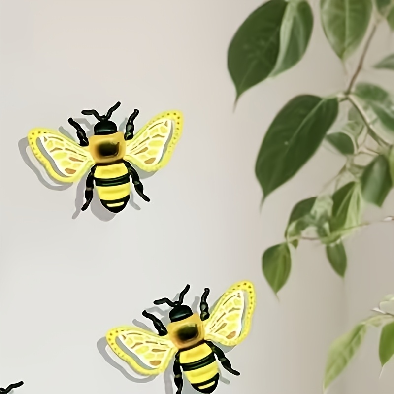 E-shop 2er-Set Metall-Bienen-Wanddeko, Außen-Garten-Schmiedeeisen-3D-Hängeornament, 3D-Wandkunst-Dekoration, Hofzaun-Akzent, gelbe Insektenfigur