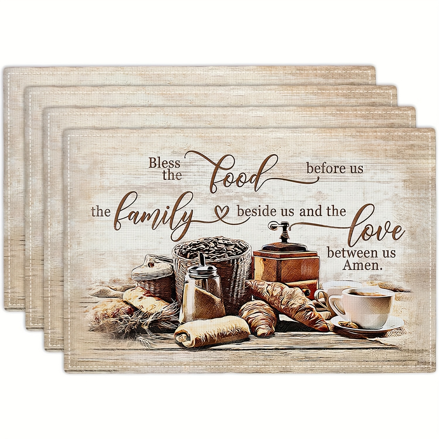 4/6-teiliges set retro kaffee- tassenmuster platzsets, saisonale feiertagsplatzsets   für party-küchendekoration, 12x18 zoll