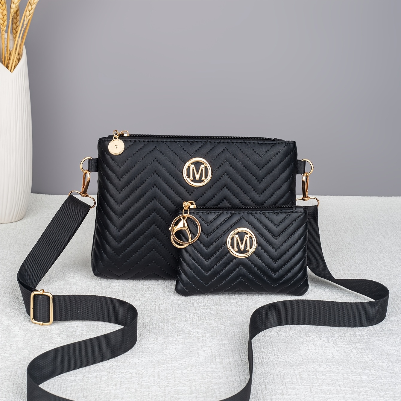 TEMU 2pcs Set: Versatile Rhombus Pattern Small Square Bag Set, Includes Coin Purse, Women's Fashionable Single-shoulder Crossbody Bag, Everyday