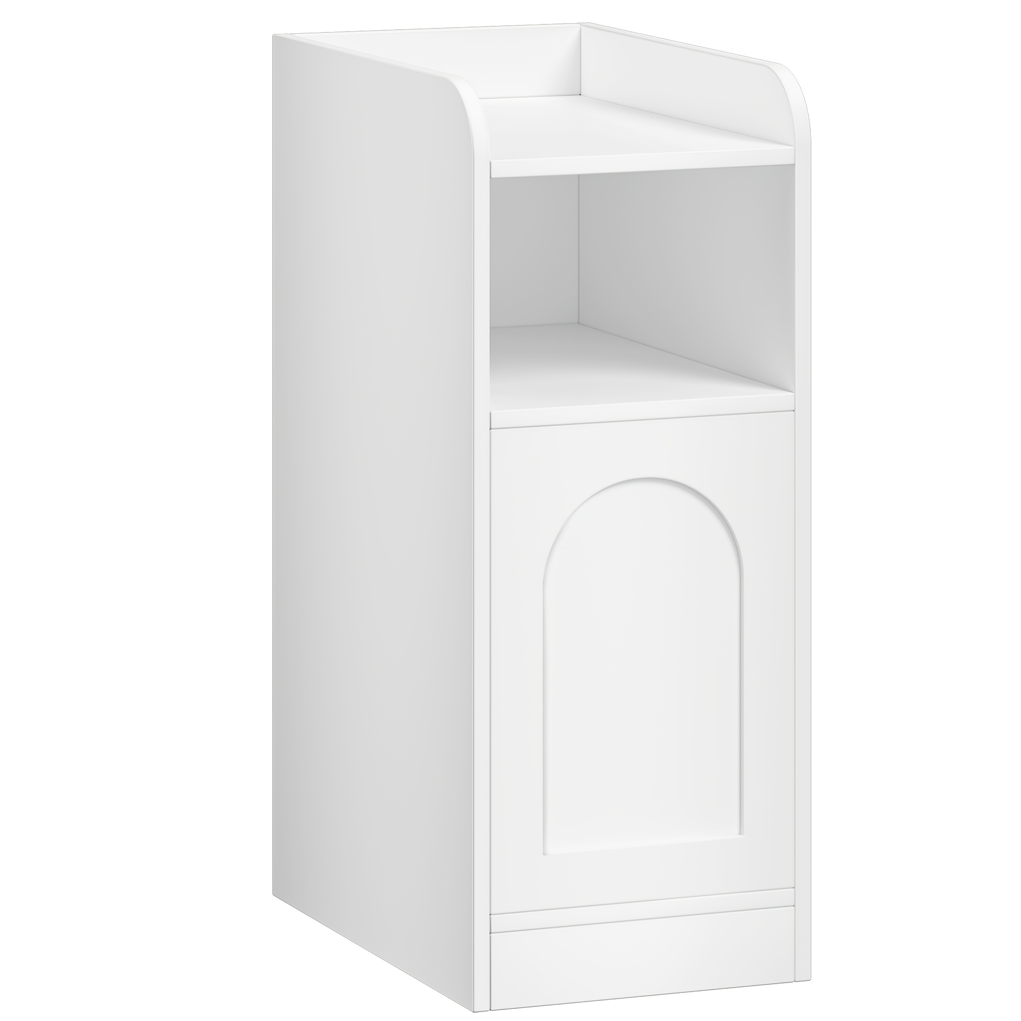Nightstand, Narrow Side Table With 1 Cabinet Door, Nightstands With Open Compartment, Reversible Door, Space , Suitable For Bedroom, Living Room, White