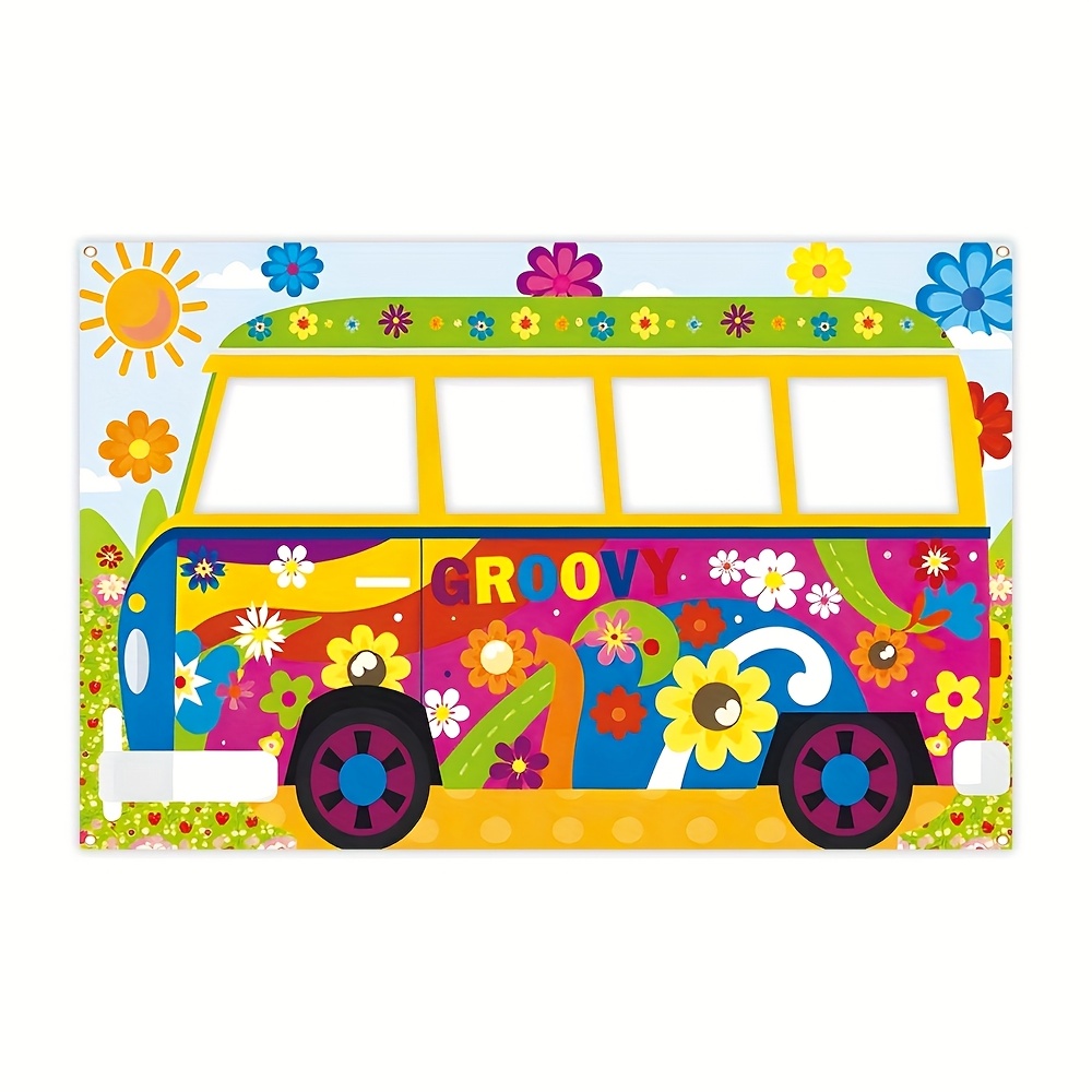 TEMU 1pc Grand Fond Rétro Hippie Années 1960 - Décoration Vintage à Floraux avec Groovy, Décor pour Fête d'Anniversaire et Thème Années '60s - Pas