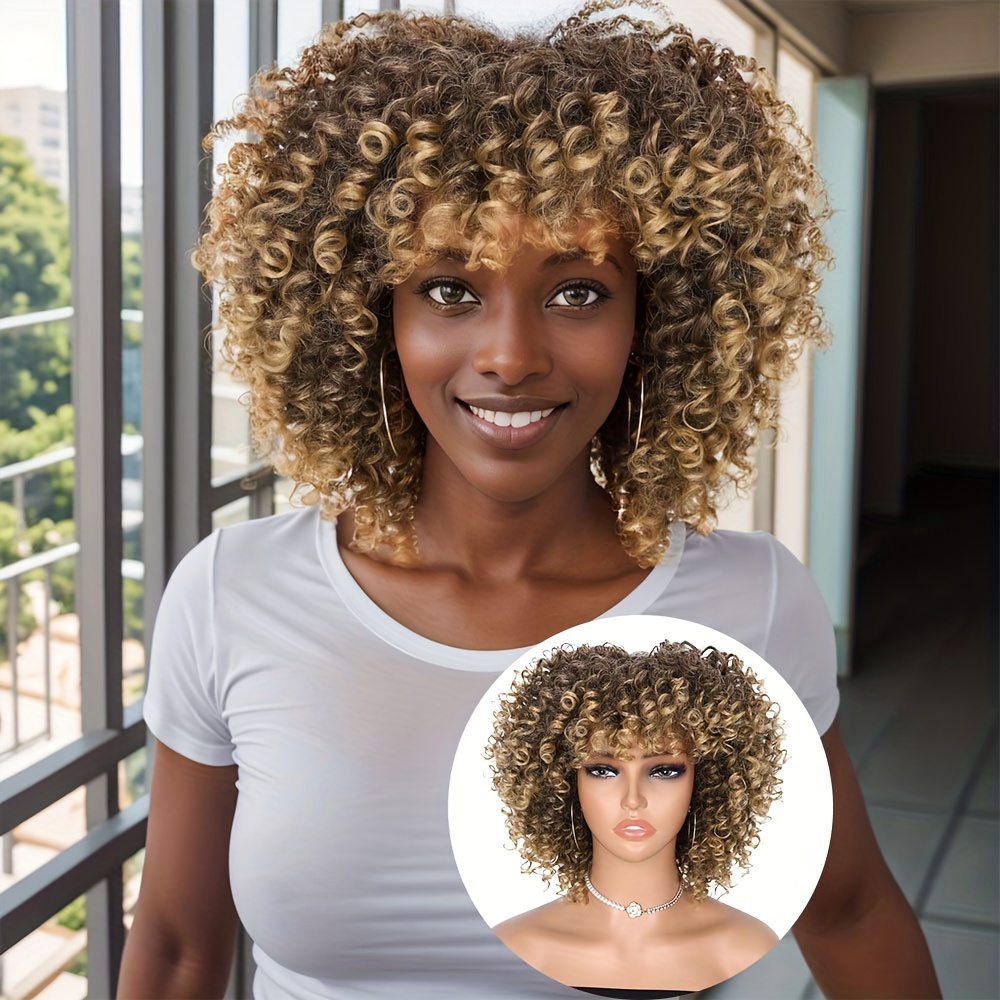 elegant afro y wig for women 12 inch short spring fiber 150 density cap synthetic hairpiece suitable for african ladies details 1