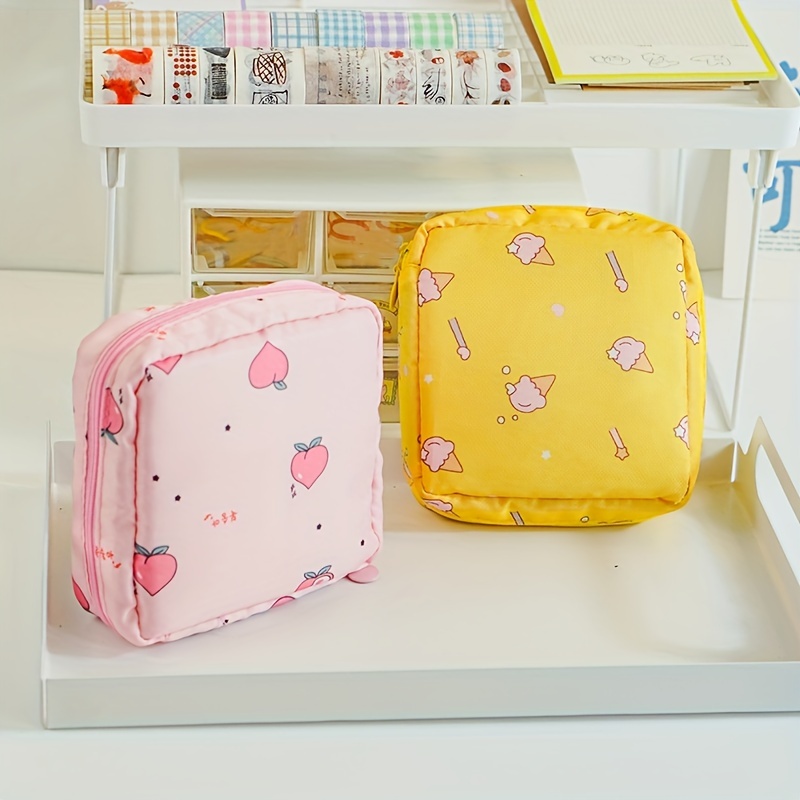 

Cute Portable Women's Sanitary & Cosmetic Bag, Menstrual Pad & Tampon Organizer, Travel Accessory Zip Pouch For Storage