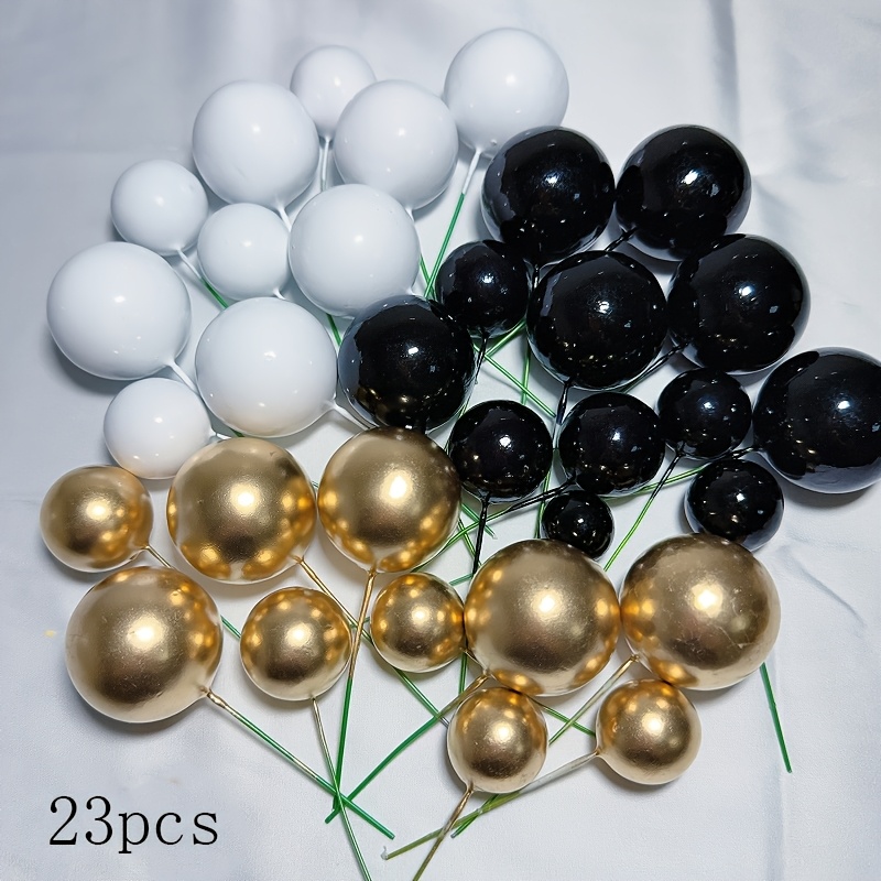TEMU 15/23pcs /golden Mixed Birthday Cake Decoration Foam Balls, Shiny Ball Toppers, Suitable For Color Coordination In Holidays And Everyday