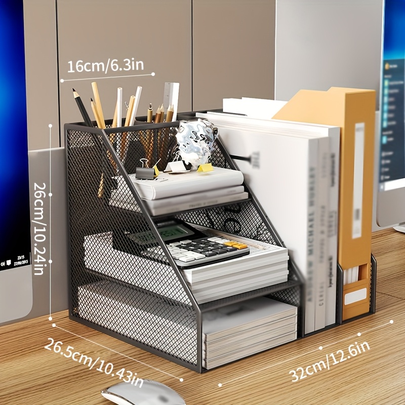 Desktop Organizer File Shelf, Office Supplies Desktop Organizer & Organizer, Metal Mesh Desktop Organizer, Mesh Desktop Organizer, Desktop File Organizer & Home Office Storage