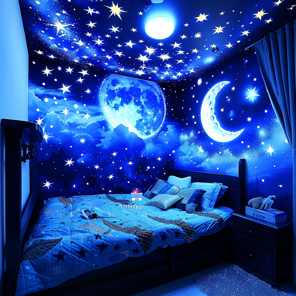 E-shop Starry Sky Mond Projektionslicht, Betrieben, Sternenhimmel Mond Projektionslampe - Mehrfarbiges rotierendes Umgebungslicht, für
