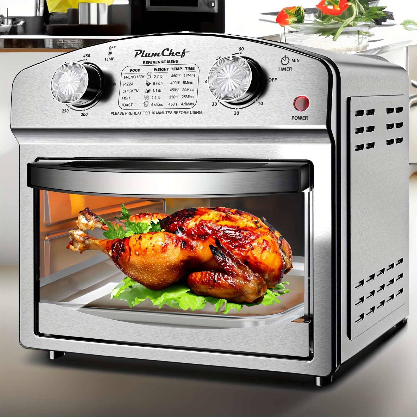 TEMU 12l Air Fryer Made Of Stainless Steel, Featuring Dual Knob Controls, -minute Timer, And Options For , Pizza, Chicken, Fish, And Toast, Suitable For Family-sized Meals