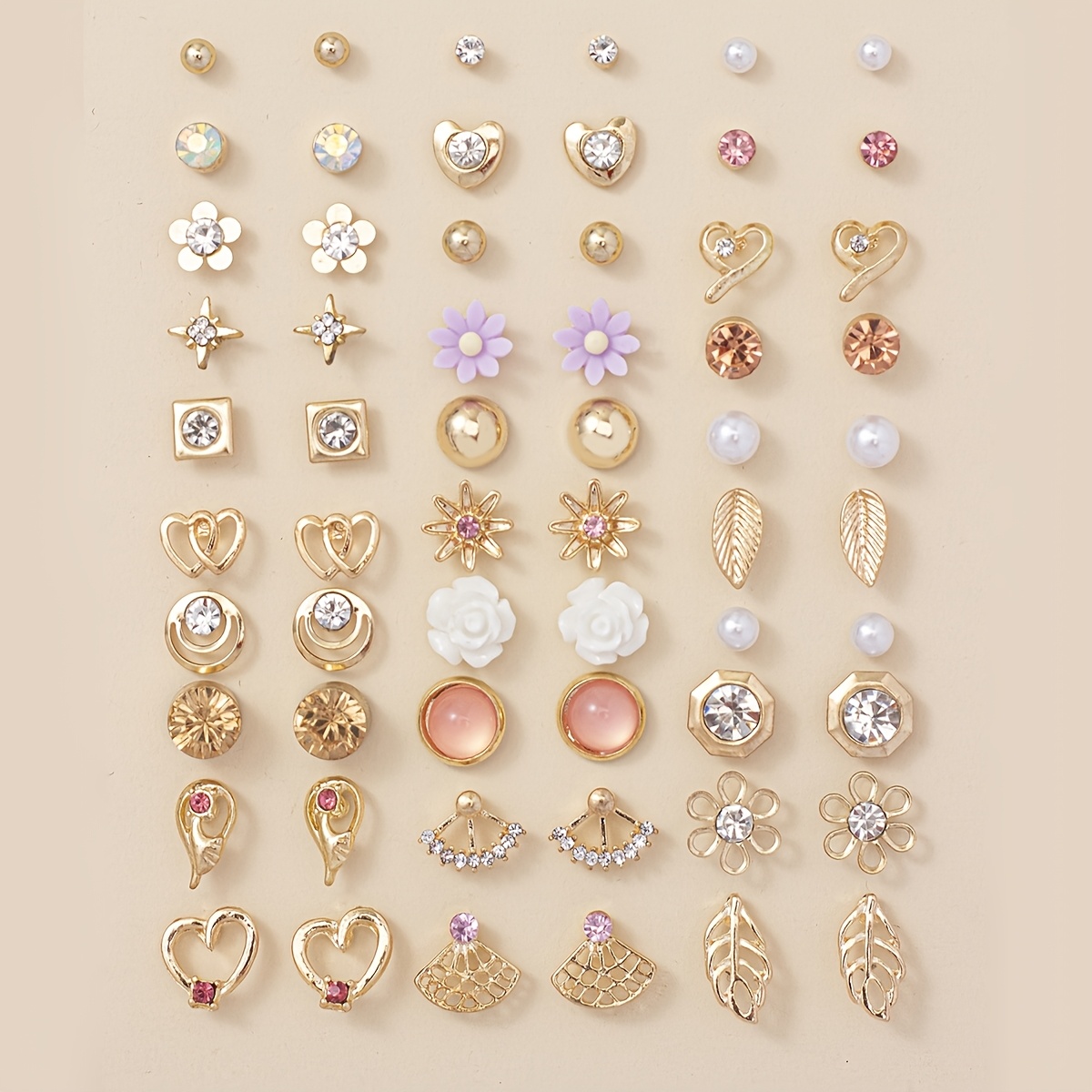 

A Set Of 30 Pairs Of Stylish, Simple, And Cute -shaped Leaf Pearl Metal Earrings, Suitable For Parties And Holiday Gifts, Wear.