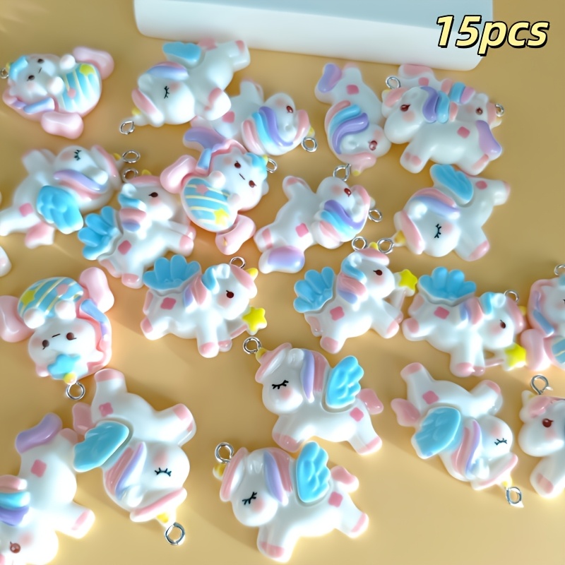 TEMU 15pcs Resin Unicorn Horse-shaped Pendants For Diy Charms, Necklaces, Bracelets, Talismans, And Decorative Crafts