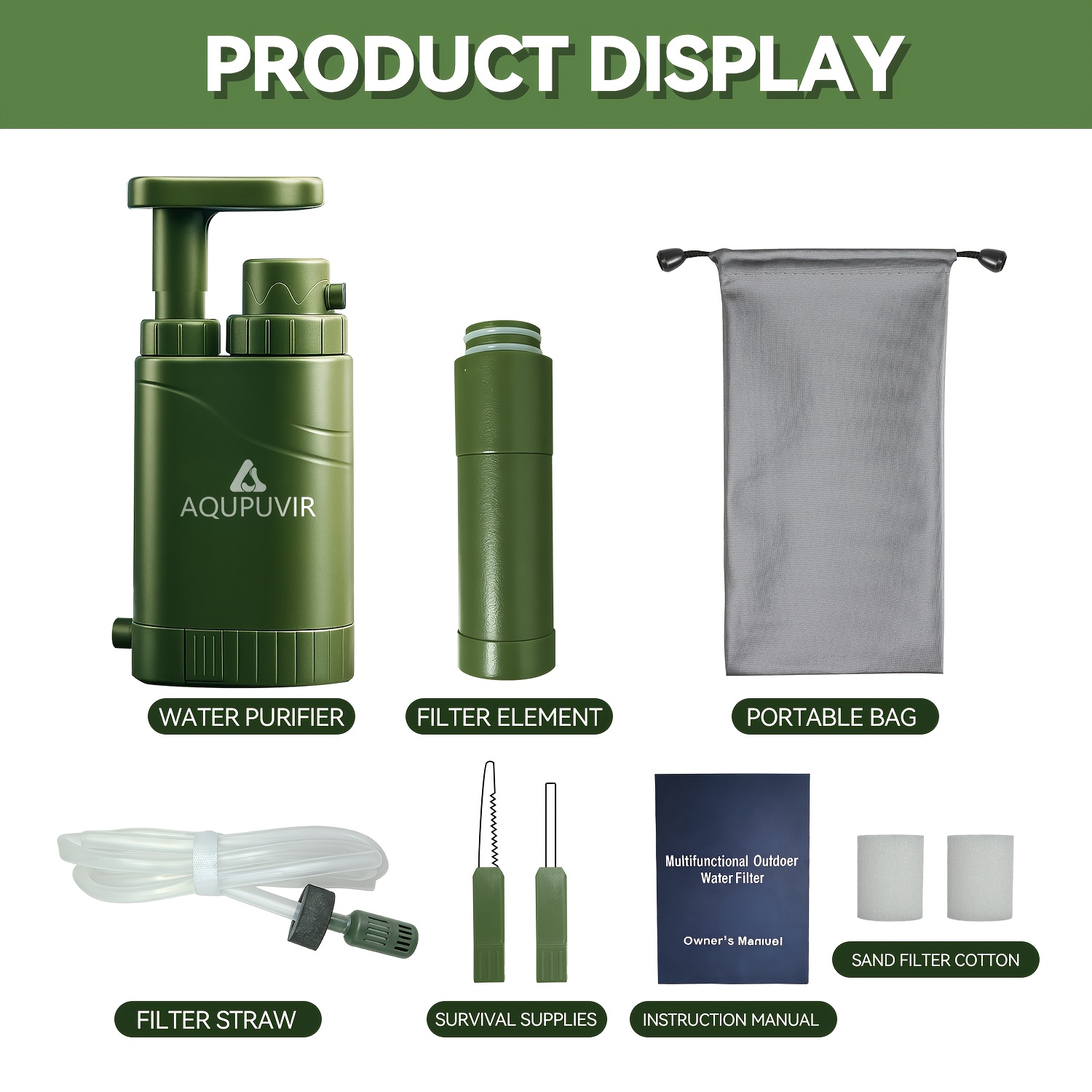 TEMU Aqupuvir Purifier Water Purification System For Survival - High-volume Hand Pump Portable Water Filter For Camping, Hiking, Hunting, Emergency