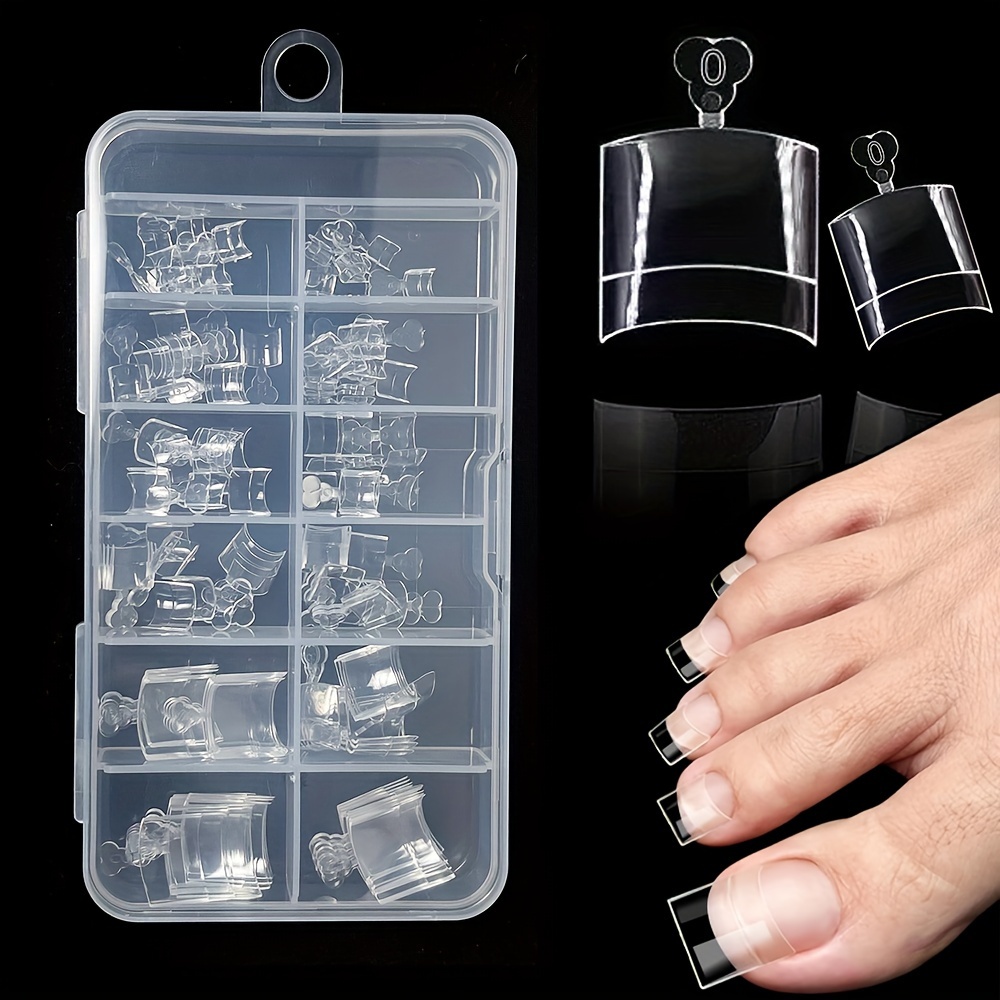 

120 Pcs Transparent Square Shape Short Length Glossy Half Cover Toe Nail Tips With Pre-numbered Tabs For Easy Sizing