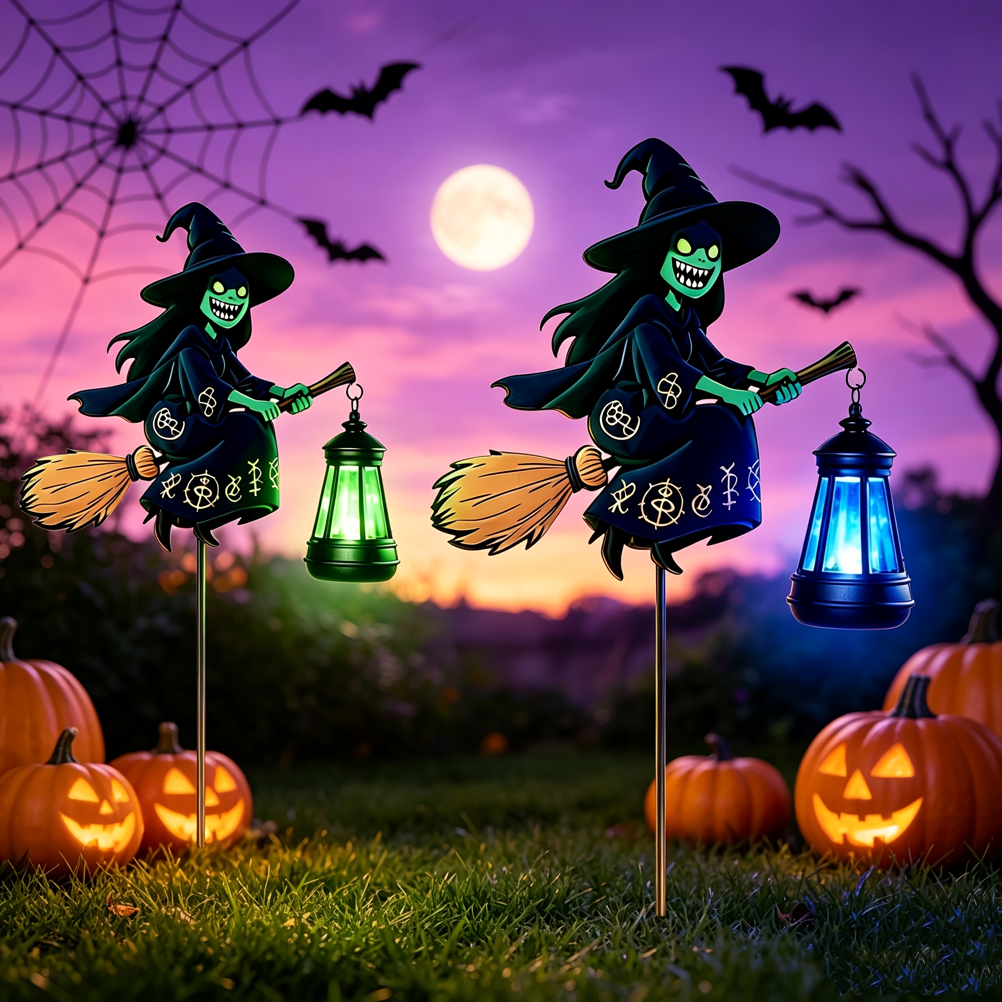 TEMU 2pcs Outdoor Solar Garden Lights, Ip55, Iron Witch Decorative Lights, Halloween Outdoor Decorations, Outdoor Statue Lights, Suitable For
