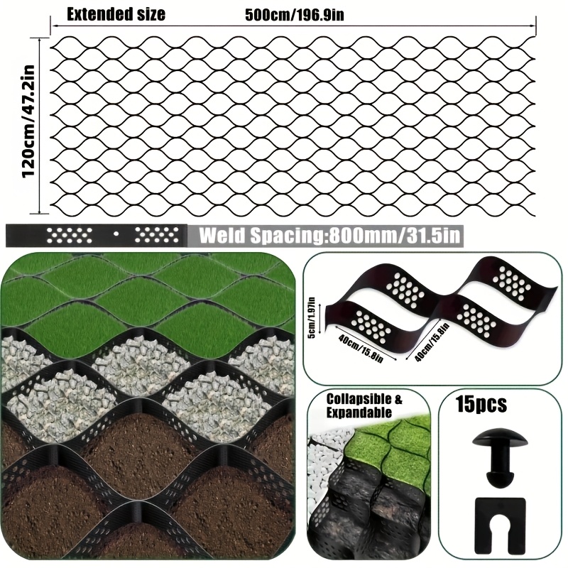 TEMU High-density Hdpe Ground Grid, 2-inch Deep Drainage Stabilization System, 4 Sizes , Includes 15 Connectors, Foldable And Telescopic Base Mesh.