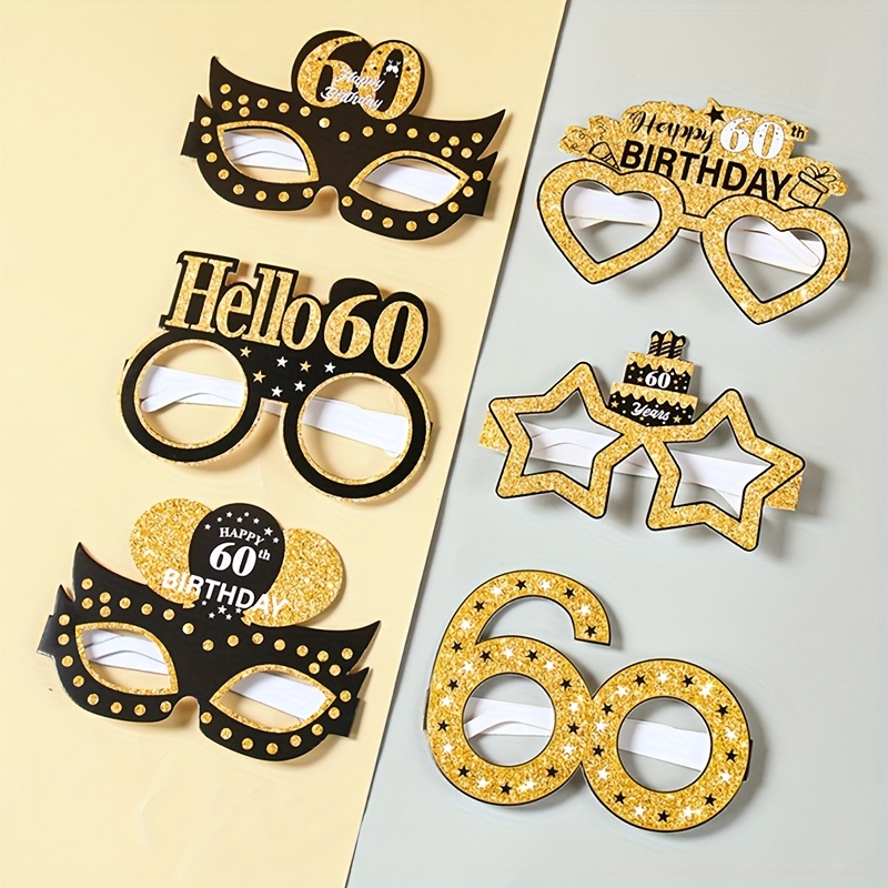black golden 60th birthday paper glasses glitter accents Temu Spain