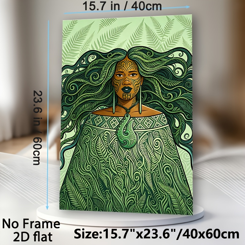 TEMU 2d Flat, 1pc Maori Tribal Wall Art Poster - Modern Female Figure Painting With Fern & Swirl Patterns, Suitable For, / Canvas Print, Unframed