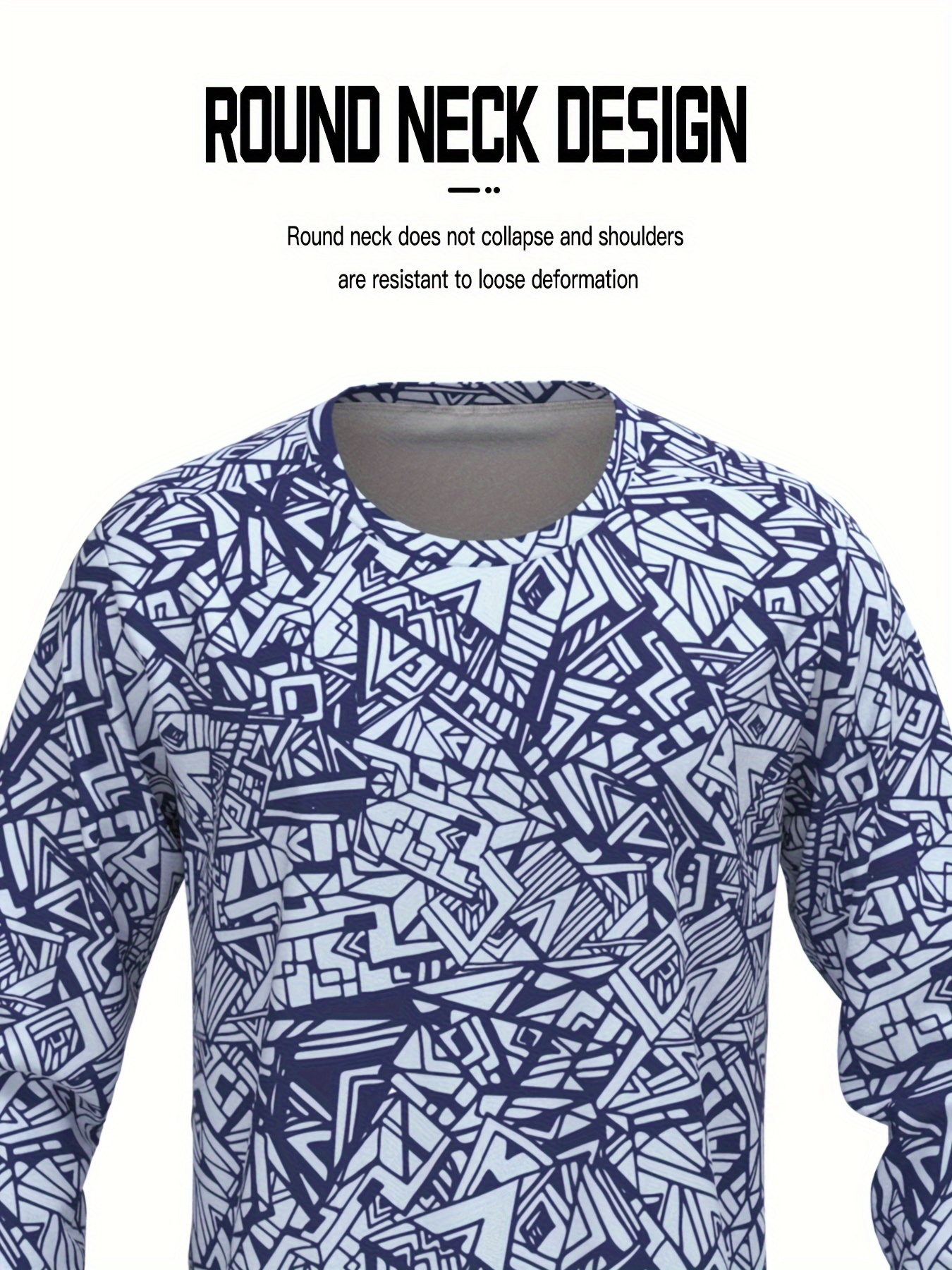 Men's Geometric Pattern UPF 50+ Sun Protection Shirt, Quick Dry Long Sleeve  Rash Guard For Fishing Hiking Outdoor