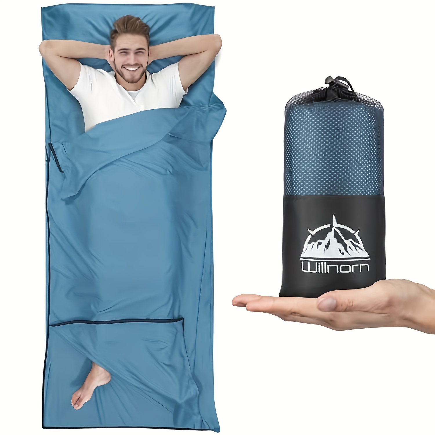 TEMU Willorn Xl Cabin Sleeping Bag Liner - 220x95cm Lightweight Microfiber Travel & Camping Sleeping Bag With Zipper, Portable & Comfortable For ,