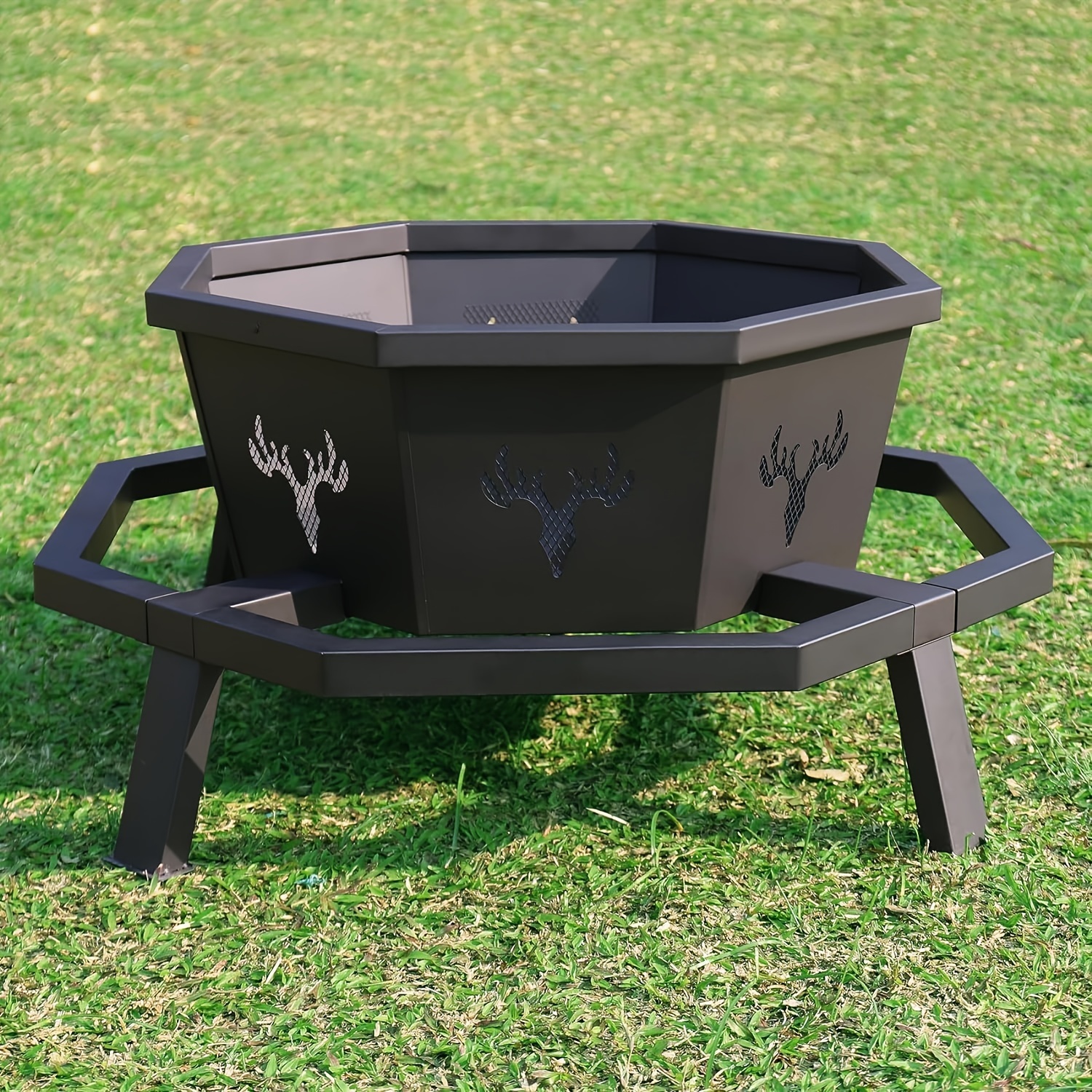 TEMU 35 Inch Octagonal Fire Pit, Outdoor Fire Pit, Wood Burning Firepit, Bonfire Fire Pit, For Outside, Camping, Backyard, Patio, Bonfire