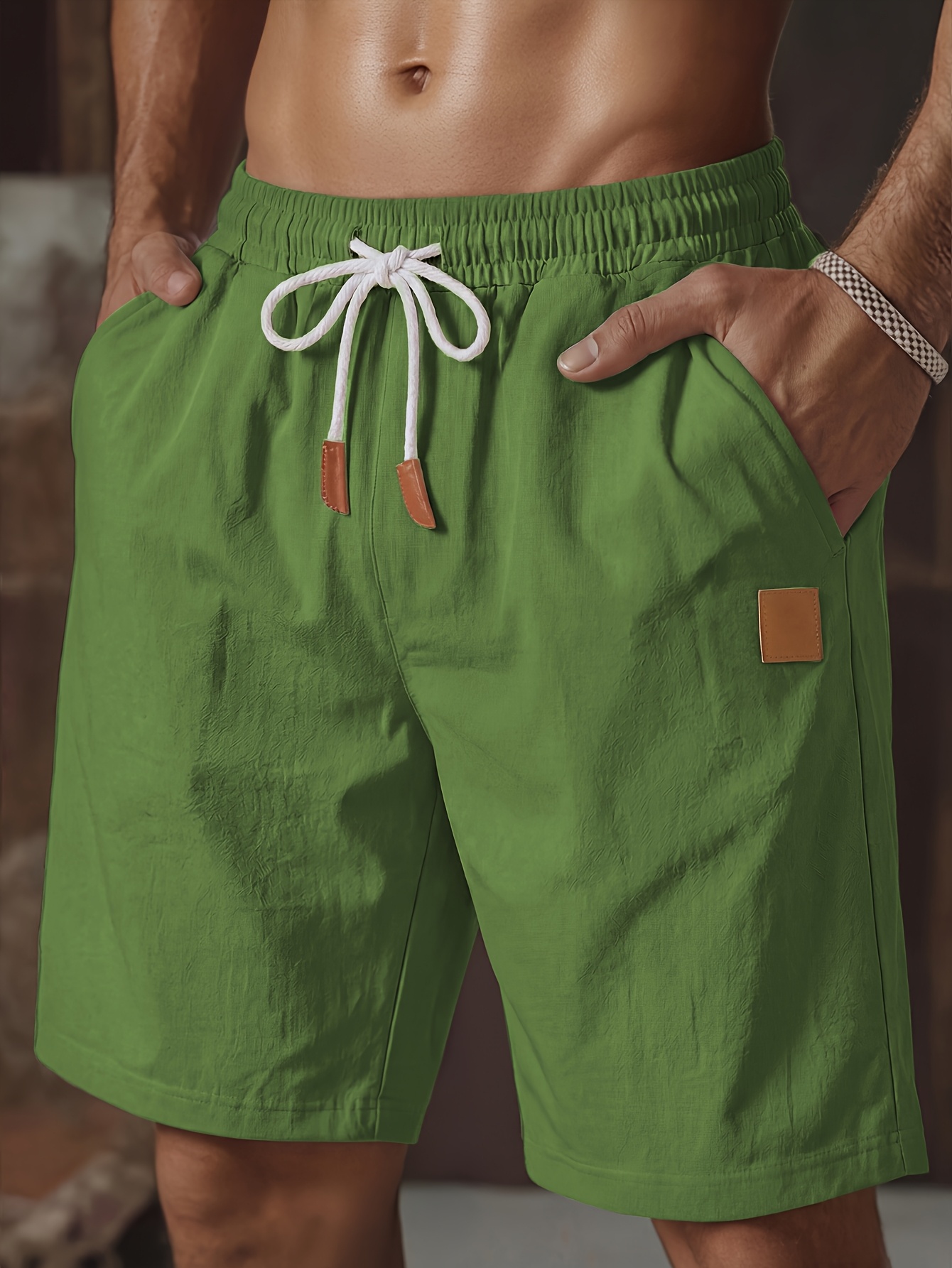 mens linen shorts summer shorts with drawstring pockets elastic waistband solid color comfortable and breathable casual daily vacation   style